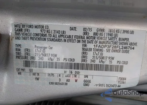 2015 Ford Focus Se from USA, damaged, VIN 1FADP3F28FL246704